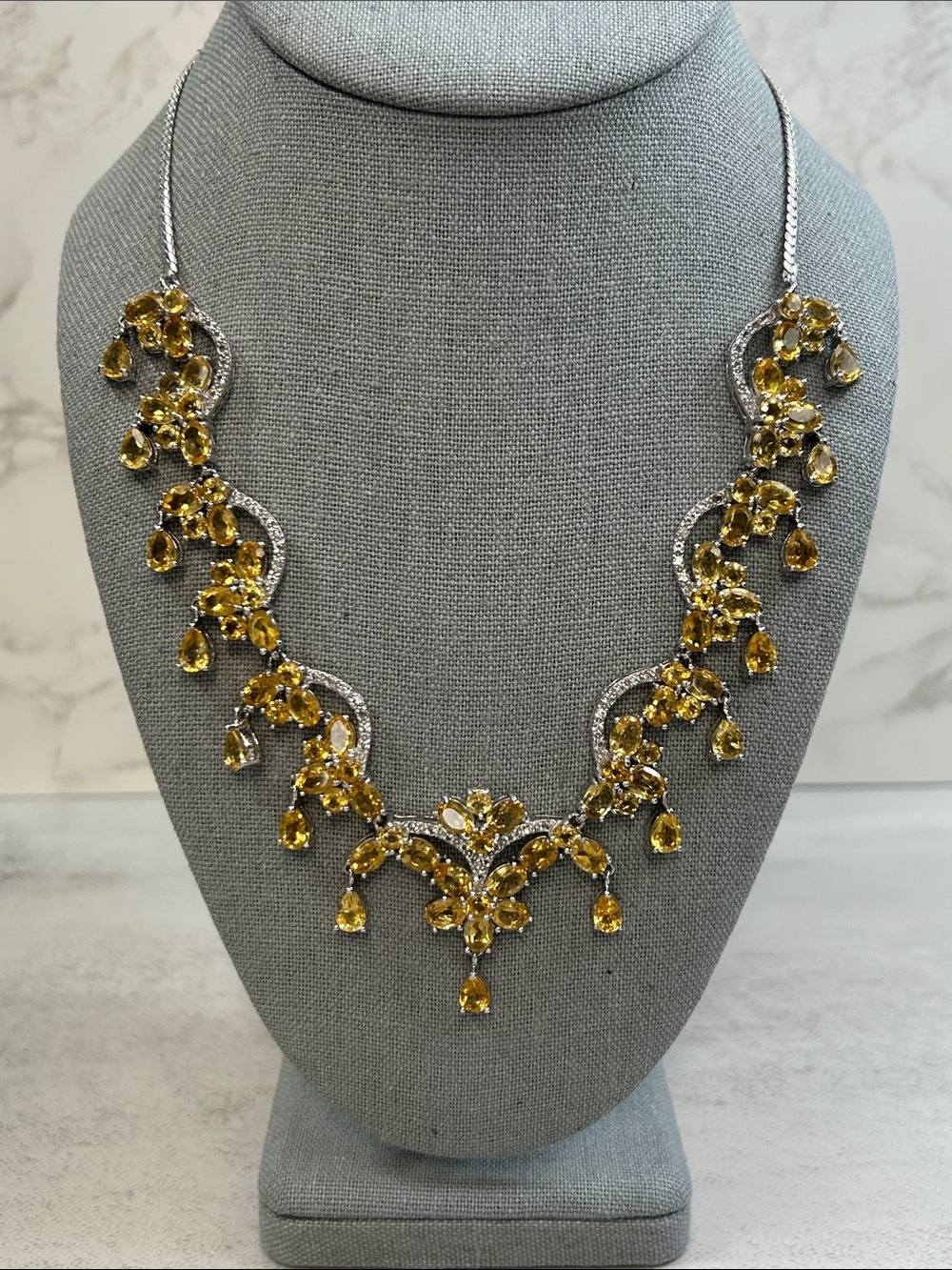 Spectacular Citrine and Spinel Gemstone 925 Sterling Necklace * See details
